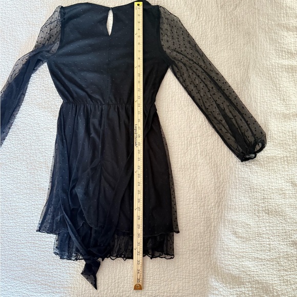 Allison & Kelly Black Polka Dot Sheer Mini Long Sleeve whimsigoth Dress - Picture 4 of 9